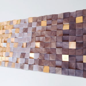 Brown and toasted wood wall art for living room decor, wooden wall mosaic for rustic modern decor