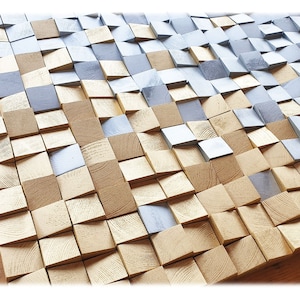 Gold and silver wood wall art, brilliant silver and gold wall decor, wood wall mosaic