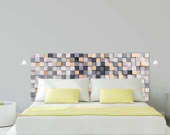Modern Wood Headboard: Rustic Colorful Wall Art Decor