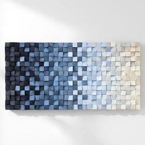 Wooden wall decor, Navy blue to white gradient wood art