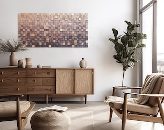 Brown 3d Wood Wall Art,  Wooden Mosaic Wall Sculpture