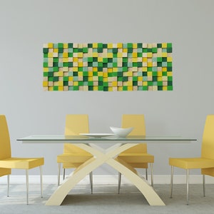 Bunte geometrische Holz Wandkunst für Wohnzimmer Dekor, gelbe und grüne Holz Wandskulptur, sonnige Wandkunst, perfektes Geschenk für neues Zuhause