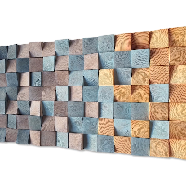 Wooden wall art for living room decor, wood wall decor in natural tones,  wood art wall hanging mosaic for rustic decor