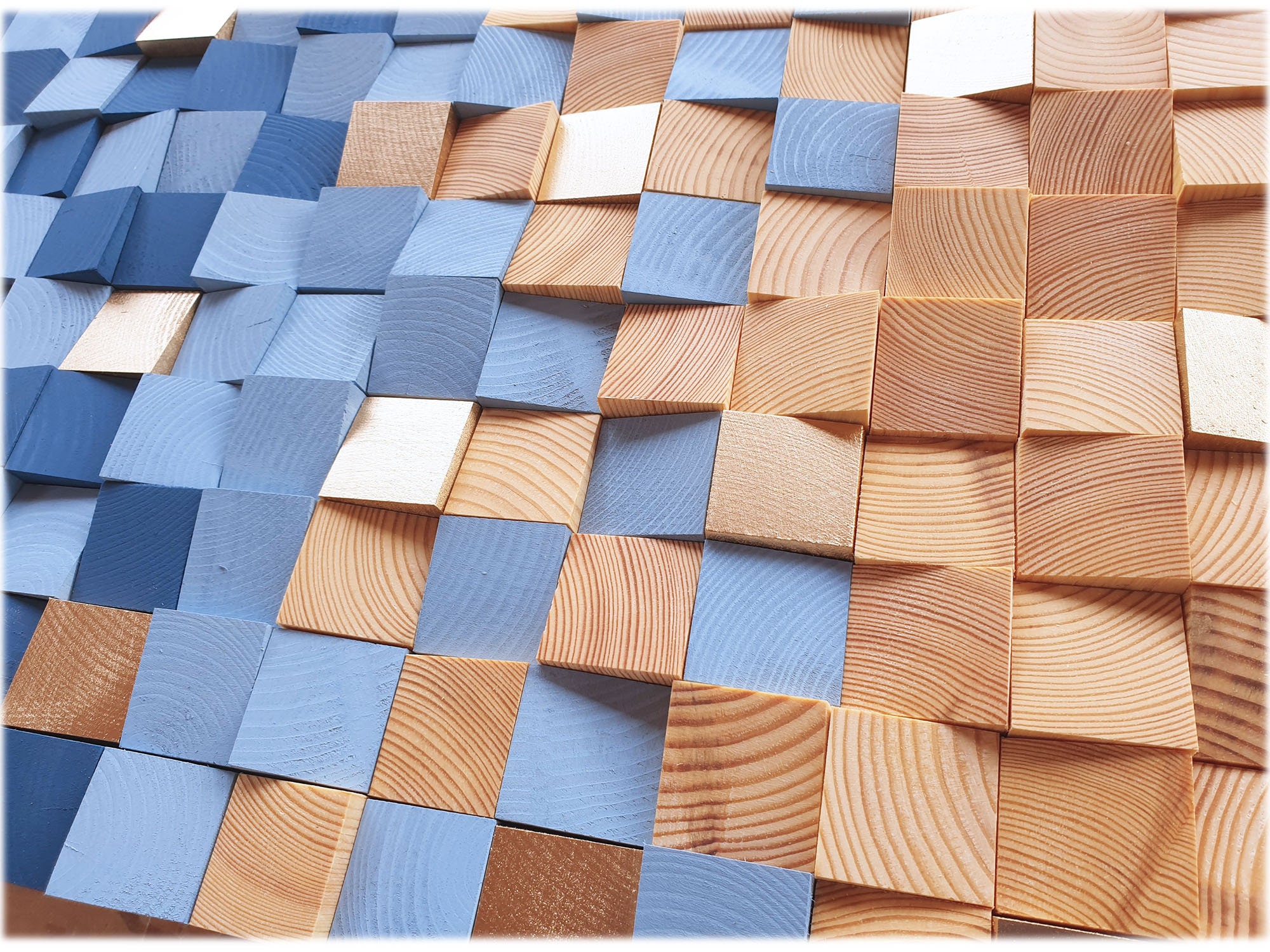 Wood Wall Art in Navy Blue and Natural Wood Wooden Wall Etsy