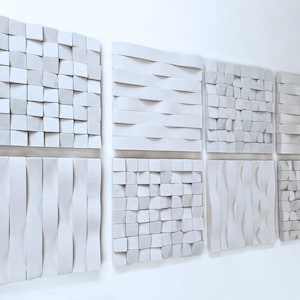 Wall art installation in off-white, Set of 2 wall art for minimalist living room, original set of two wood  wall art, 3d white wall art
