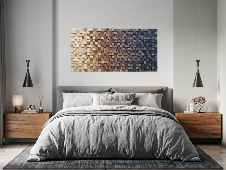 Holz Wand Dekor groß, Holz Wand Dekor modernes rustikales Stück, Holz Wand Mosaik für Wohnzimmer Dekor, Holz Wand Kunst, Holz Wand Dekor Bild 2