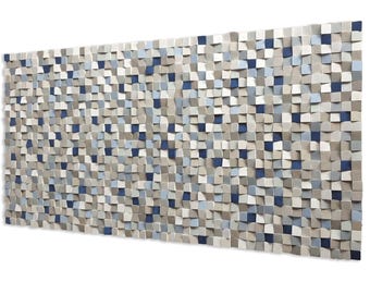 Wood Mosaic Wall Art, Neutral Tones, Scandinavian Decor, 3D Sculptural Texture
