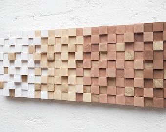 Ombre Wooden Wall Sculpture: Earth Tones 3D Mosaic Wood Art
