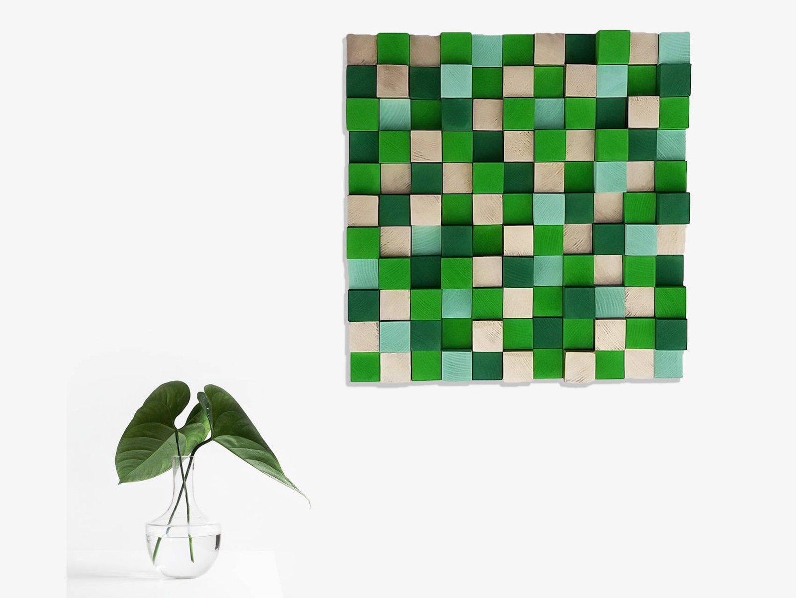 Original Wood Wall Art in Green Tones With Touches of Gold for Etsy