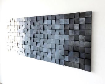 Black and White Wood Wall Art – Modern 3D Abstract Wooden Sculpture