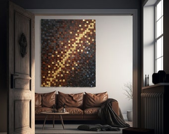 Große hölzerne Wandkunst, rustikale Hartholz-Mosaik-Wand-geometrische Wand-Behang, eleganter Stil-Dekor, atemberaubendes Holz-Kunst-Stück, handgemachte benutzerdefinierte Kunst