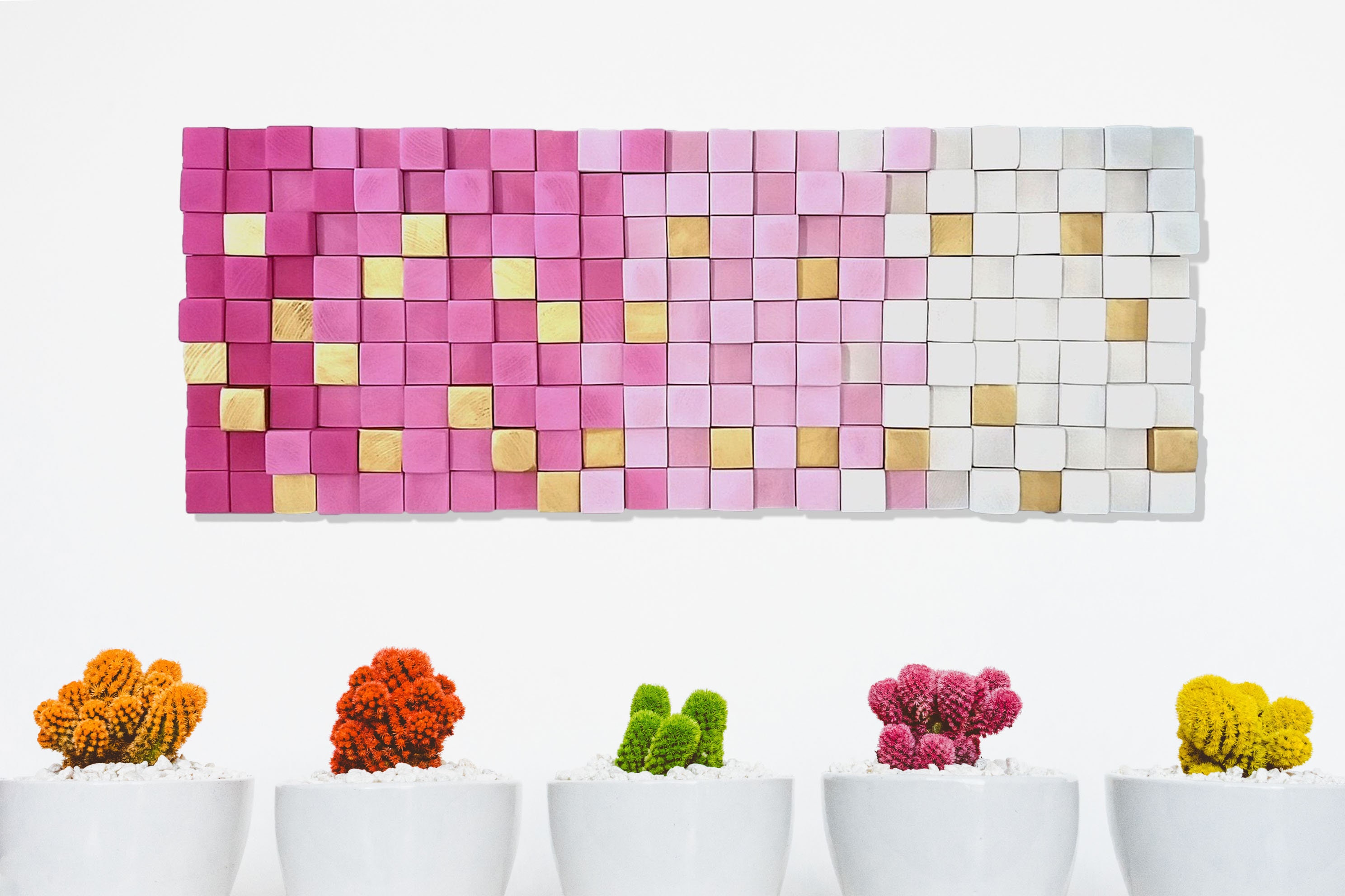 Pink wall sculpture art pink and gold wood wall art original | Etsy