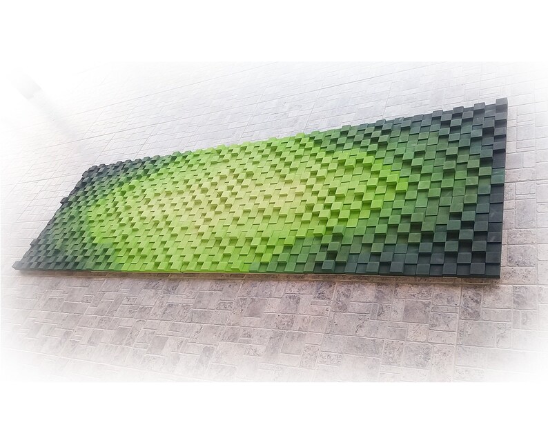 Extra Large Wooden Wall Art in Green Shadows Wood Blocks Wall Etsy