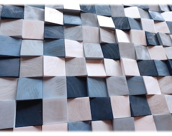 Blue and White Wood Wall Art - Large Modern Rustic Decor Panel