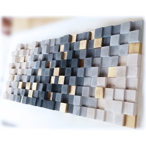 Original wood wall art for modern wall decor, modern wood wall art in gray and gold, contemporary wood wall art for rustic wall decor