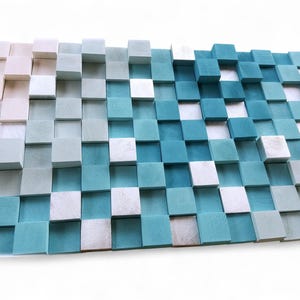 Teal wood wall art, Geometric 3D sculpture: Modern rustic decor