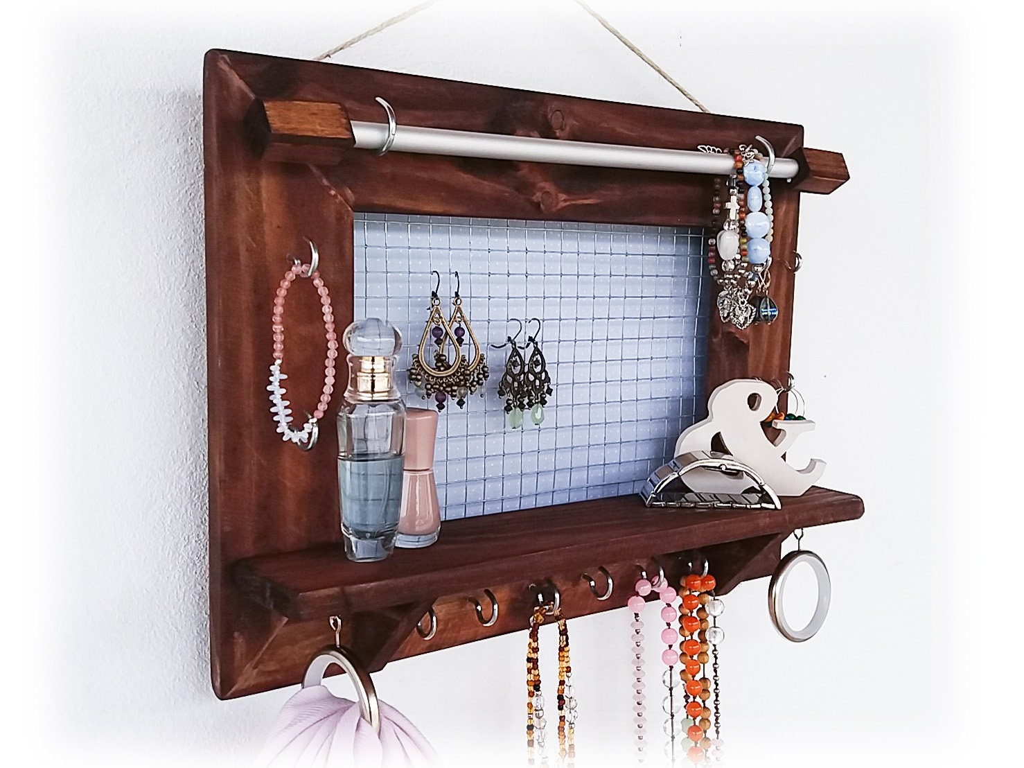 Wood wall organizer wooden jewelry organizer bathroom Etsy