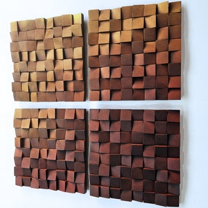 Gradient wood wall decor for modern living room, wooden mosaic for wall decor, wood sculpture wall art panel in warm shades for home decor image 1