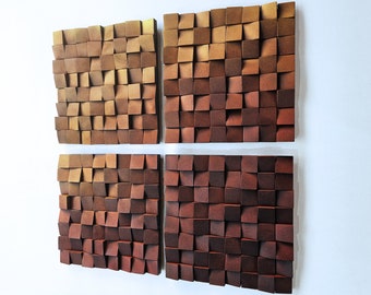 Gradient wood wall decor for modern living room,  wooden mosaic for wall decor, wood sculpture wall art panel in warm shades for home decor