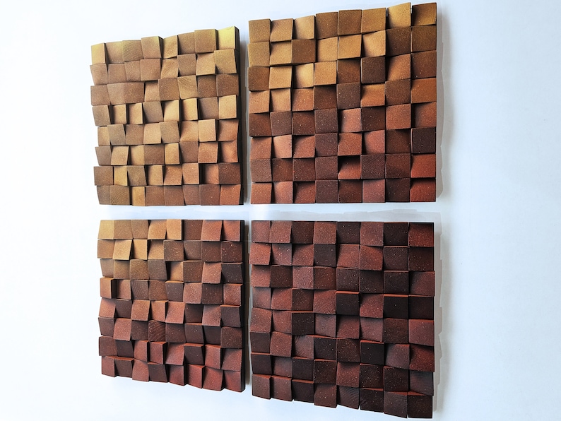 Gradient wood wall decor for modern living room, wooden mosaic for wall decor, wood sculpture wall art panel in warm shades for home decor image 1