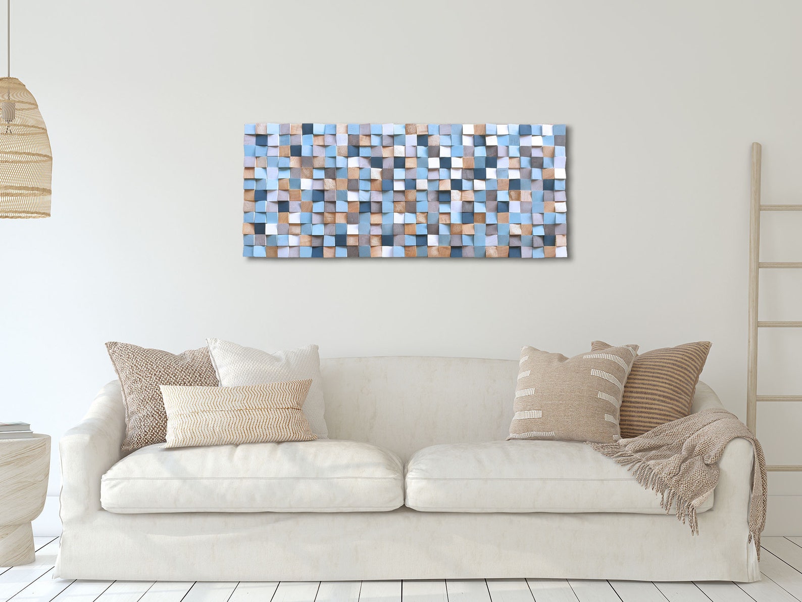 Wood Wall Art in Blue and Gold Wall Art for Living Room Etsy