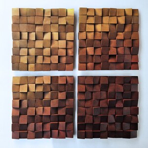 Gradient wood wall decor for modern living room, wooden mosaic for wall decor, wood sculpture wall art panel in warm shades for home decor image 3