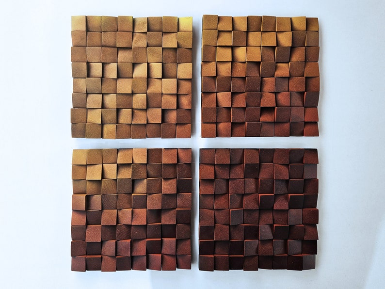 Farbverlauf Holz Wand Dekor für modernes Wohnzimmer, Holz Mosaik für Wand Dekor, Holz Skulptur Wand Kunst Panel in warmen Farbtönen für Wohndekor Bild 3