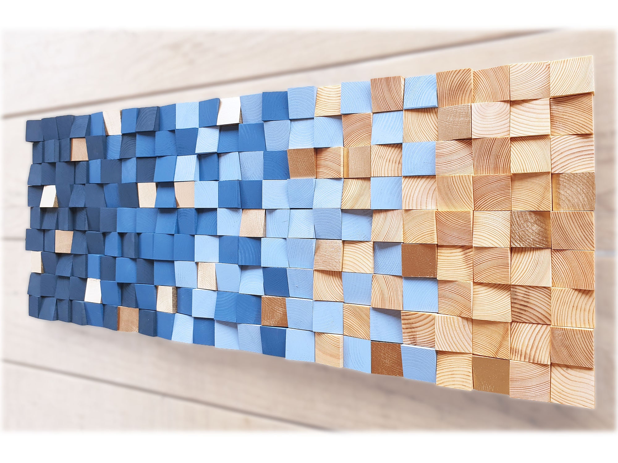 Navy Blue and Natural Wood Wall Art Wood Wall Decor for Etsy UK