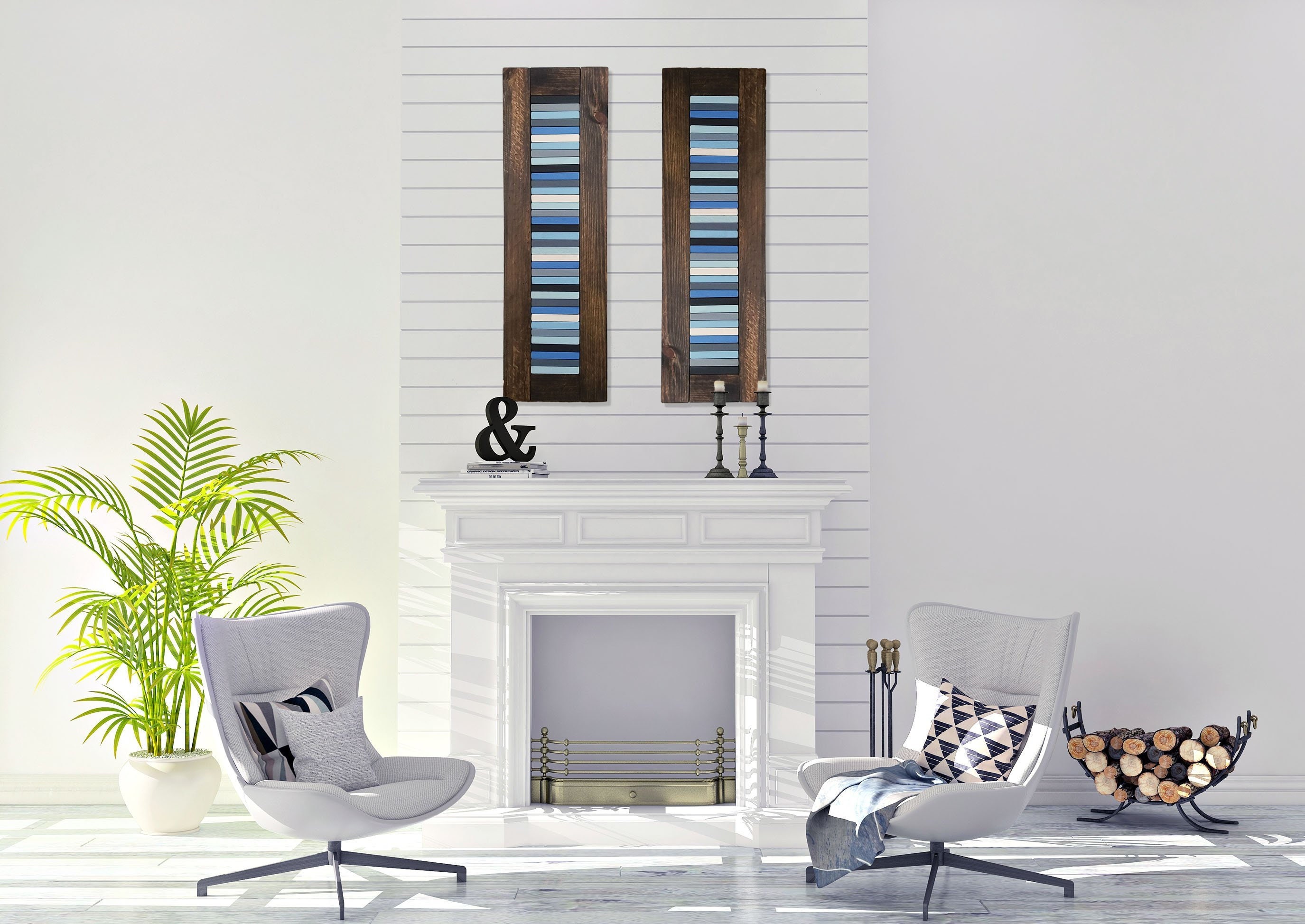 Ensemble de Deux Décors Récupérés Mur en Bois, Art Rustique Décor Bois Rebut, Bâtons Moderne, Bois