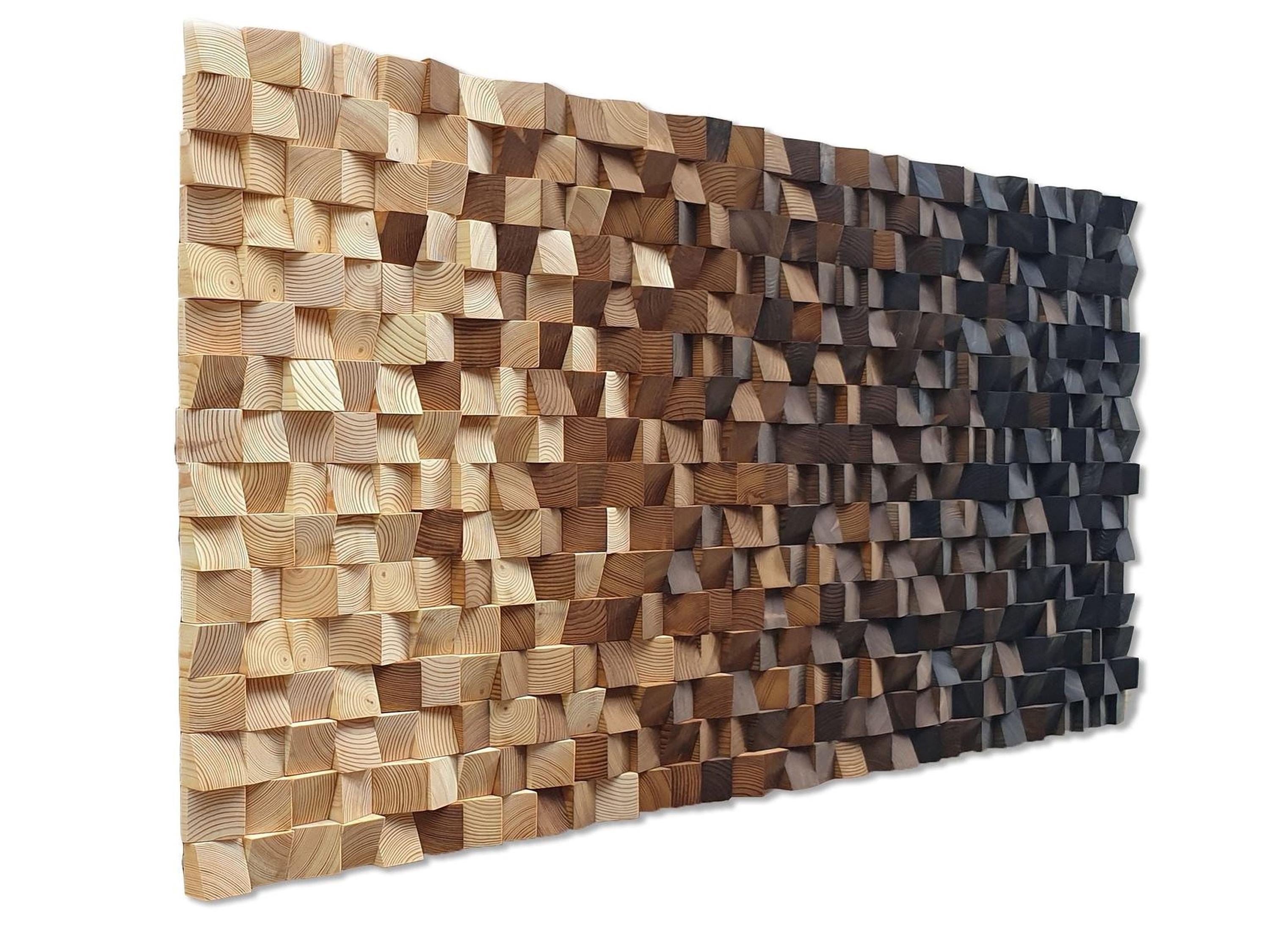 Wood wall decor large, wooden mosaic for living room decor
