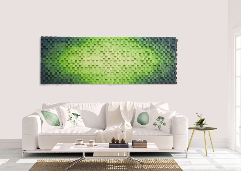 Extra Large Wooden Wall Art in Green Shadows Wood Blocks Wall Etsy
