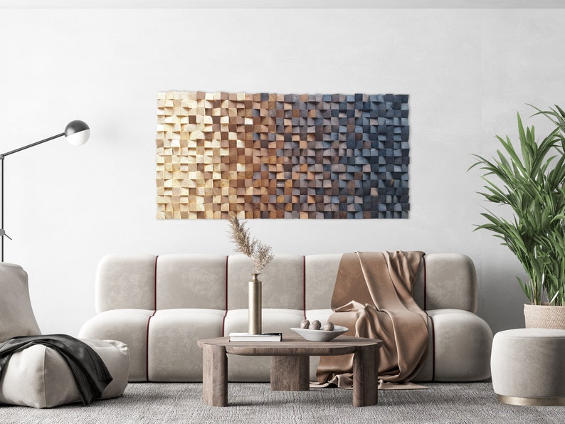 Holz Wand Dekor groß, Holz Wand Dekor modernes rustikales Stück, Holz Wand Mosaik für Wohnzimmer Dekor, Holz Wand Kunst, Holz Wand Dekor Bild 5