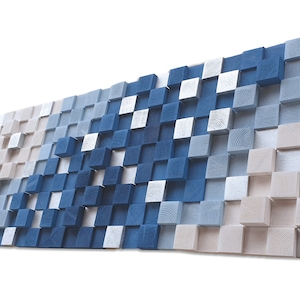 Blue and silver wood wall art,  wooden wall decor for modern rustic decor, rustic wooden mosaic, modern wood art wall hanging, 3d wall decor