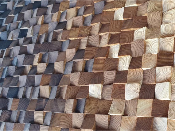 Large Wooden Wall Decor — Modern Rustic Mosaic Brown