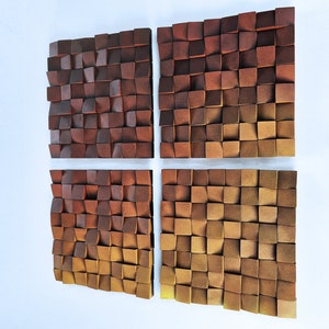 Gradient wood wall decor for modern living room, wooden mosaic for wall decor, wood sculpture wall art panel in warm shades for home decor image 5