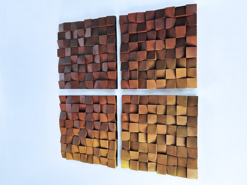 Gradient wood wall decor for modern living room, wooden mosaic for wall decor, wood sculpture wall art panel in warm shades for home decor image 5