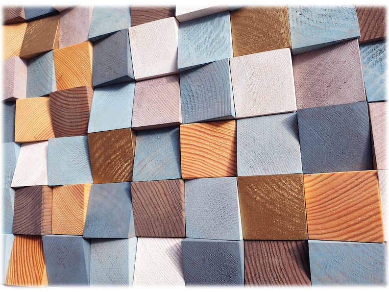 Large Wood Wall Art in Brown Blue and Gold Wood Art Wall Etsy