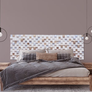 Wooden headboard for modern room decor, original wood furniture for lake house decor, large wall installation for commercial decor