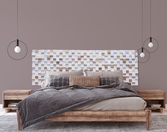 Modern Wood Headboard: White, Gold & Silver Accent Wall Decor