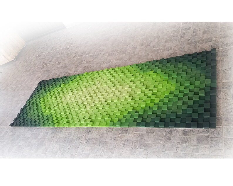 Extra Large Wooden Wall Art in Green Shadows Wood Blocks Wall Etsy