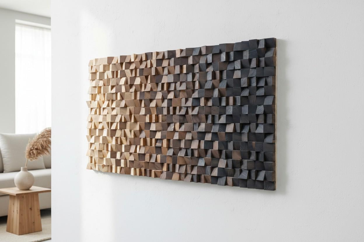 Wood wall decor large, wooden mosaic for living room decor