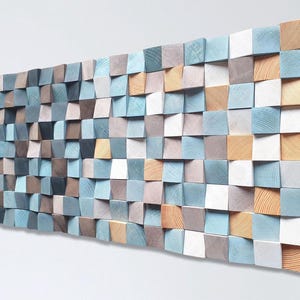 Blue and brown tones wood wall art  — Wooden wall decor