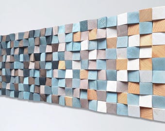 Blue and brown tones wood wall art  — Wooden wall decor