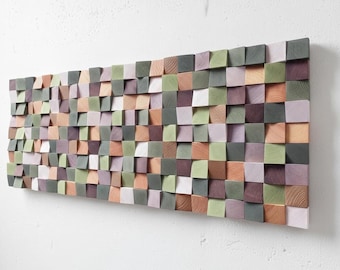 Green & Gold Wood Mosaic Wall Art: Rustic Sound Panel