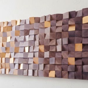 Wood Wall Sculpture: Geometric Mosaic - Brown and Toasted Tones