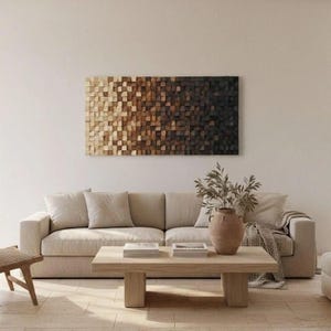 Large 3D Geometric Wood Wall Art, Modern Rustic Sculpture, Statement Living Room Piece