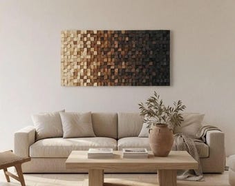 Large 3D Geometric Wood Wall Art, Modern Rustic Sculpture, Statement Living Room Piece