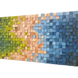 Blue Green Ombre Wood Wall Art – 3D Geometric Mosaic Sculpture