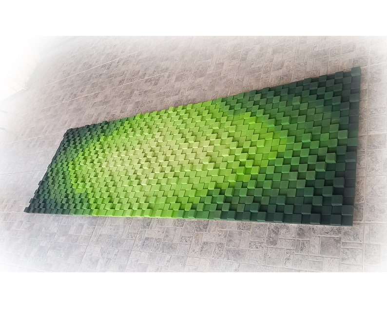 Extra Large Wooden Wall Art in Green Shadows Wood Blocks Wall Etsy