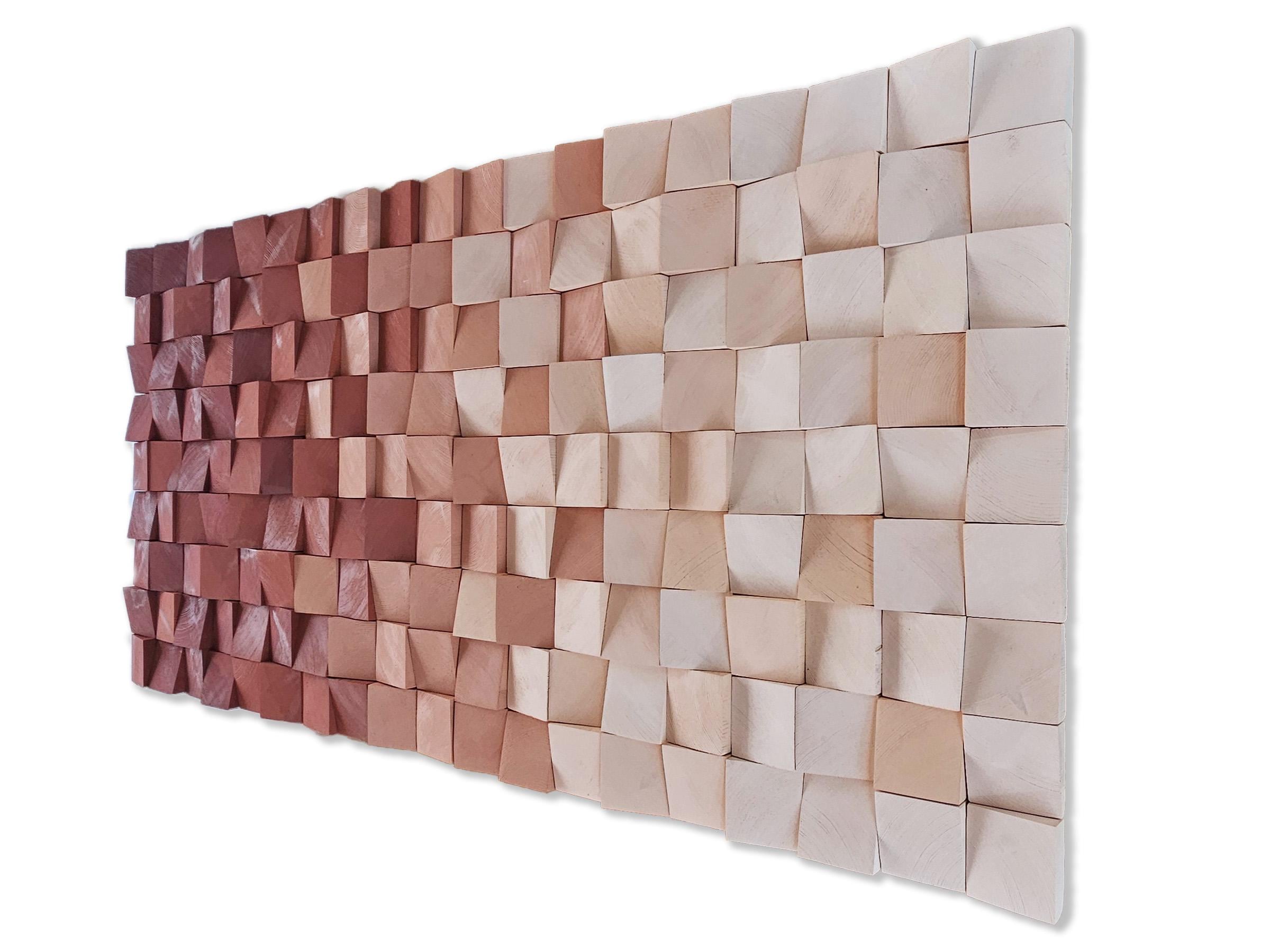 Wood wall Art in Salmon Pink Ombre, Unique Wooden Decor Piece for Living Room and Bedroom, Perfect Warm Accent for Cozy Home Decor